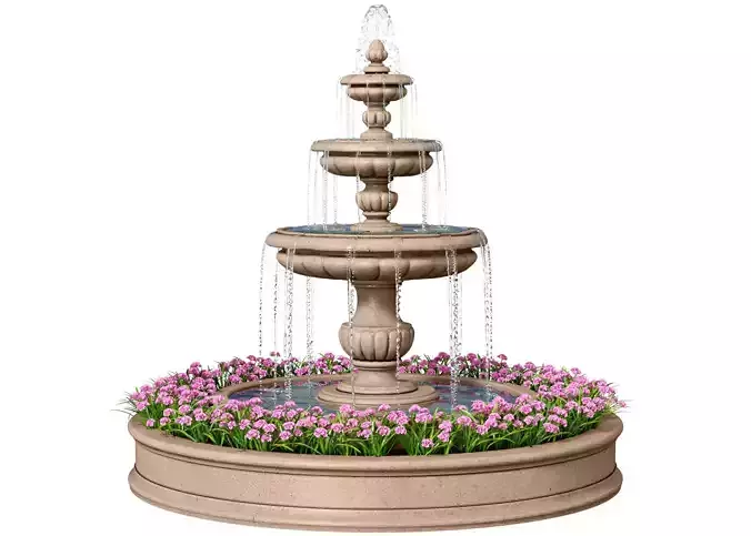 Classic garden travertine outdoor Fountain with flower bed