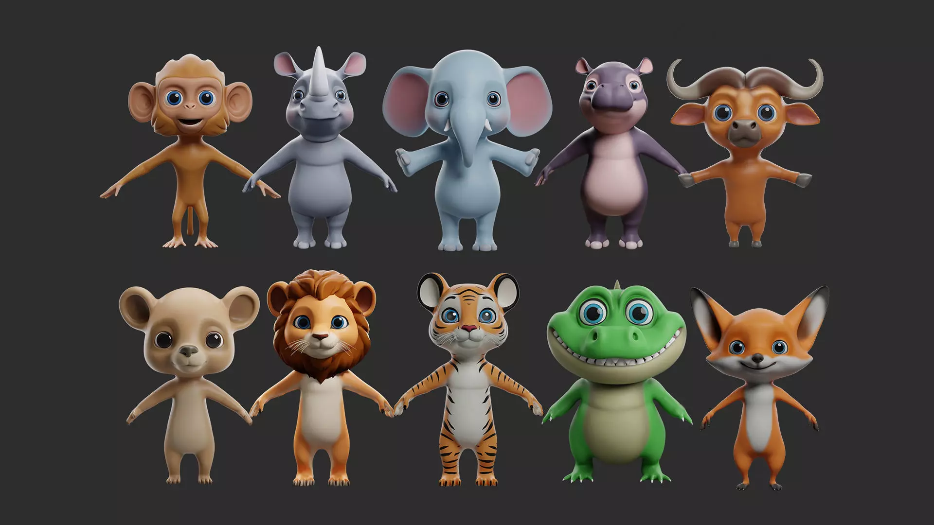 10 Wild Animals Cartoon 3D Model Collection_0