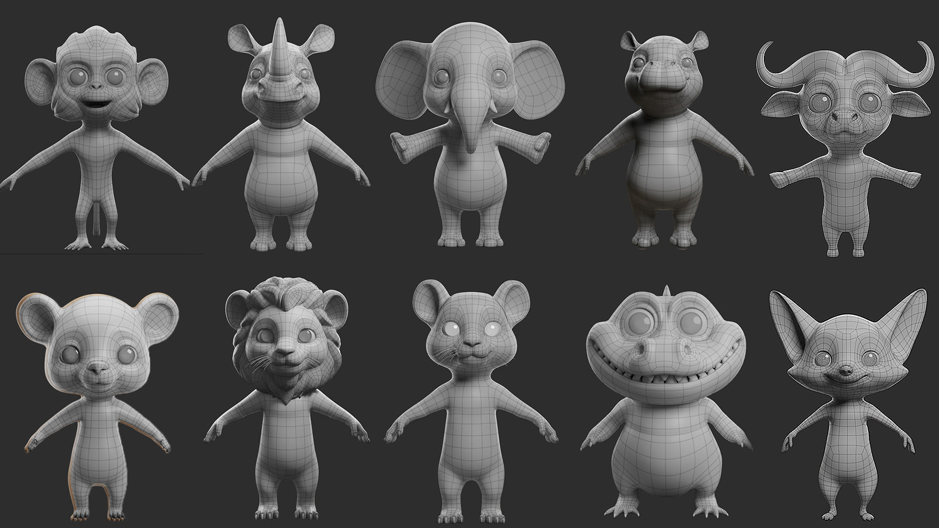 10 Wild Animals Cartoon 3D Model Collection_2