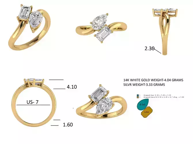 3DM Minialist two stone engagement ring for women