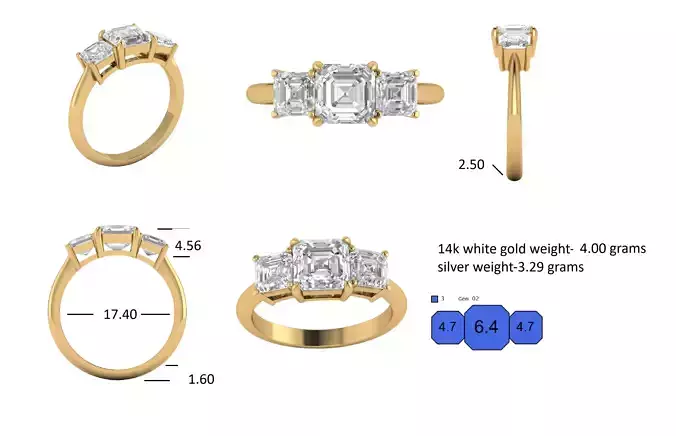 3DM custom vintage three stone ring for women