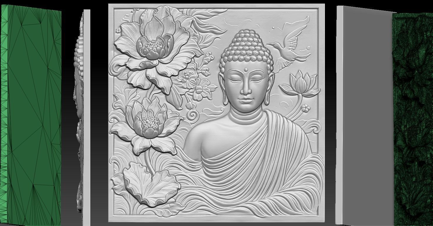 2 Buddha CNC Relief Model 3D print model_5
