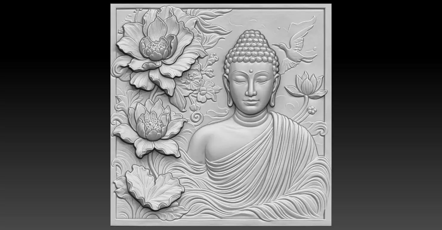 2 Buddha CNC Relief Model 3D print model_0