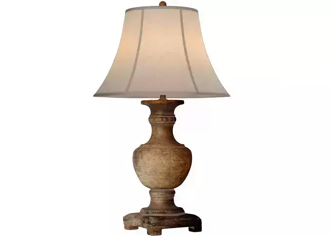 Rustic Distressed Nightstand Table Lamp With Carved Wood Base 3D model
