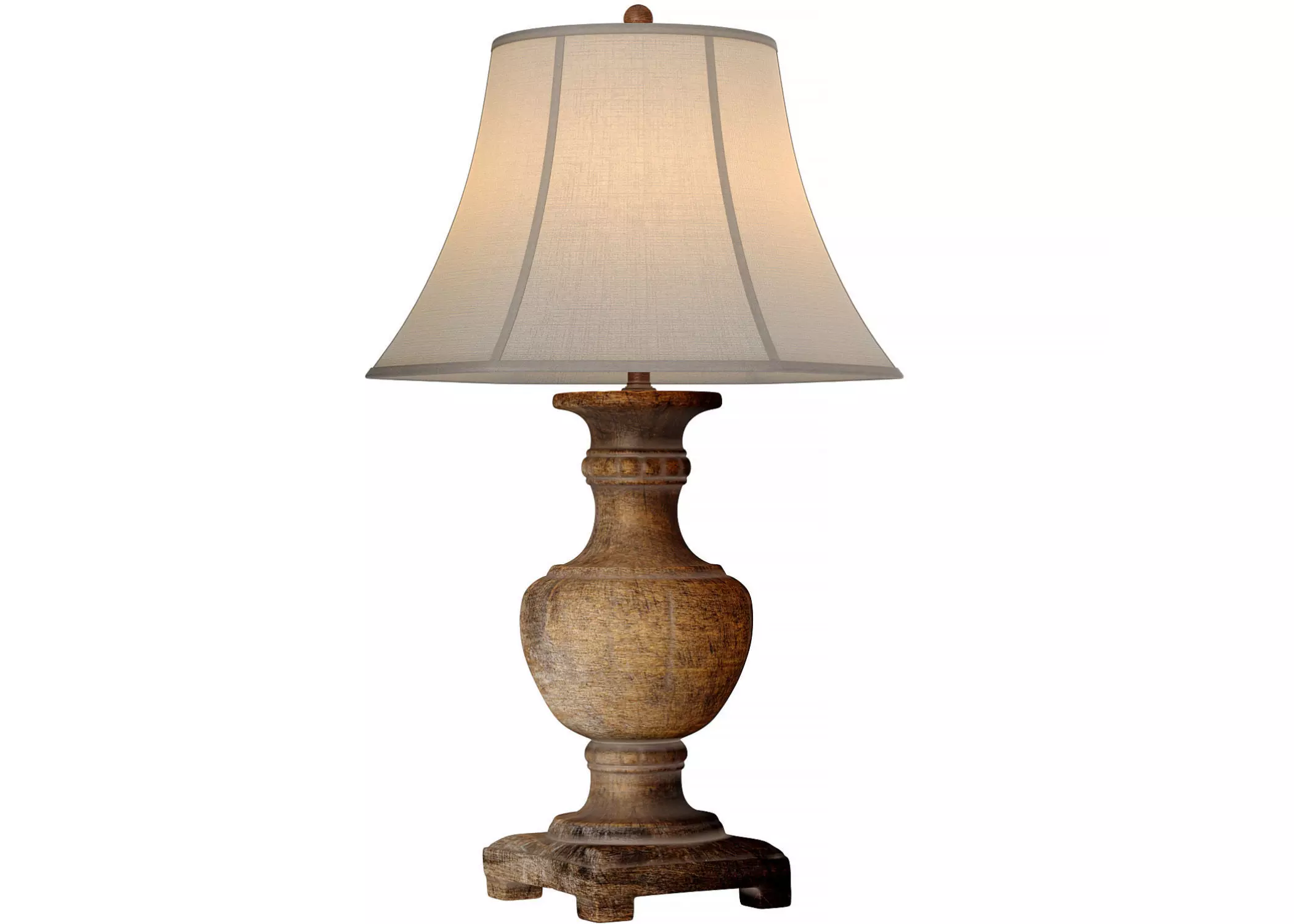 Rustic Distressed Nightstand Table Lamp With Carved Wood Base 3D model_0