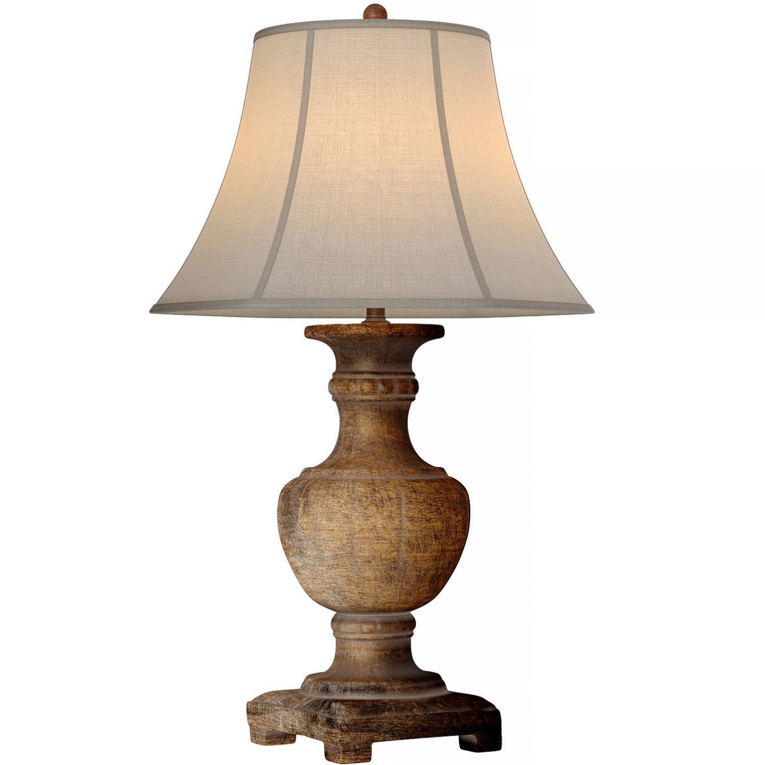 Rustic Distressed Nightstand Table Lamp With Carved Wood Base 3D model_1
