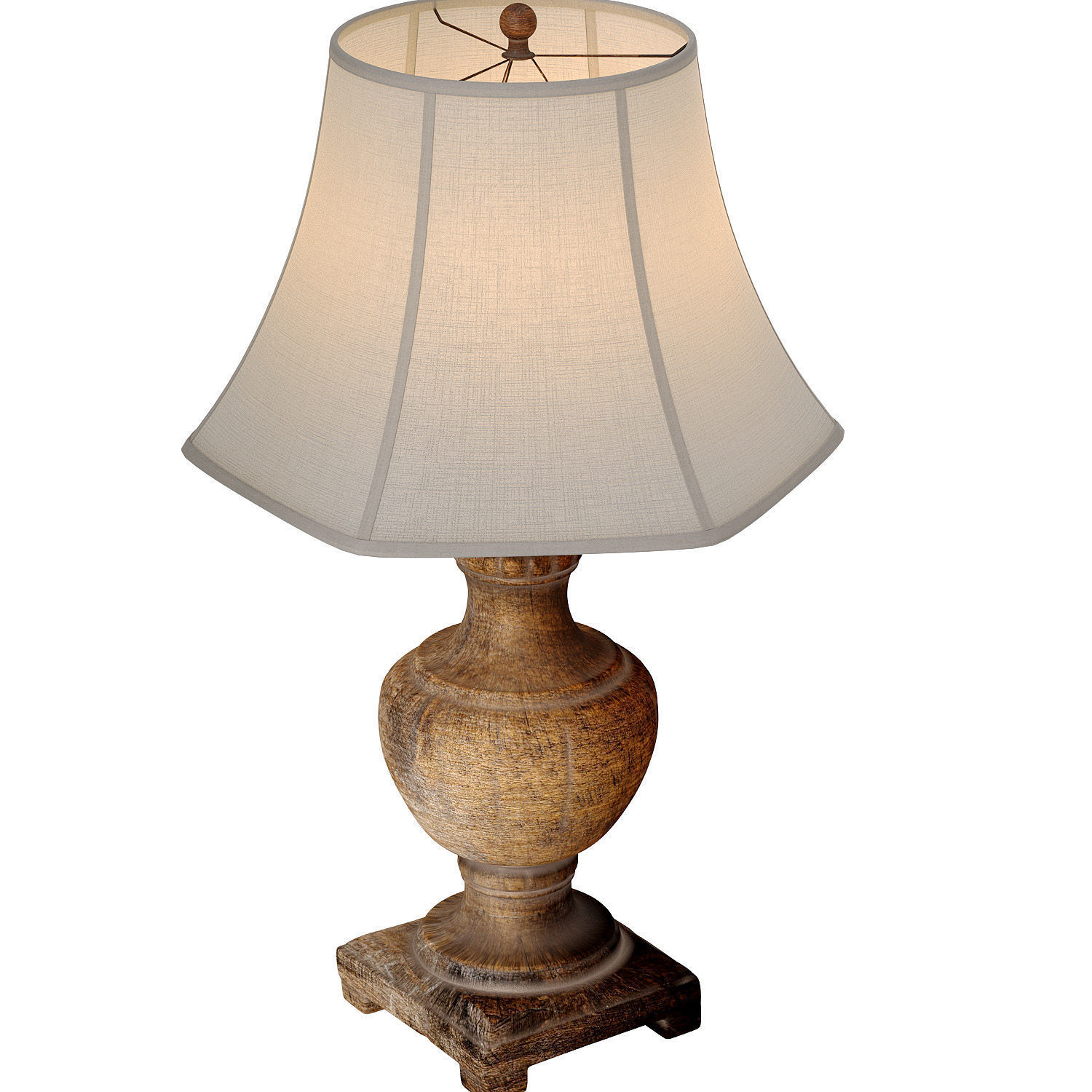 Rustic Distressed Nightstand Table Lamp With Carved Wood Base 3D model_2