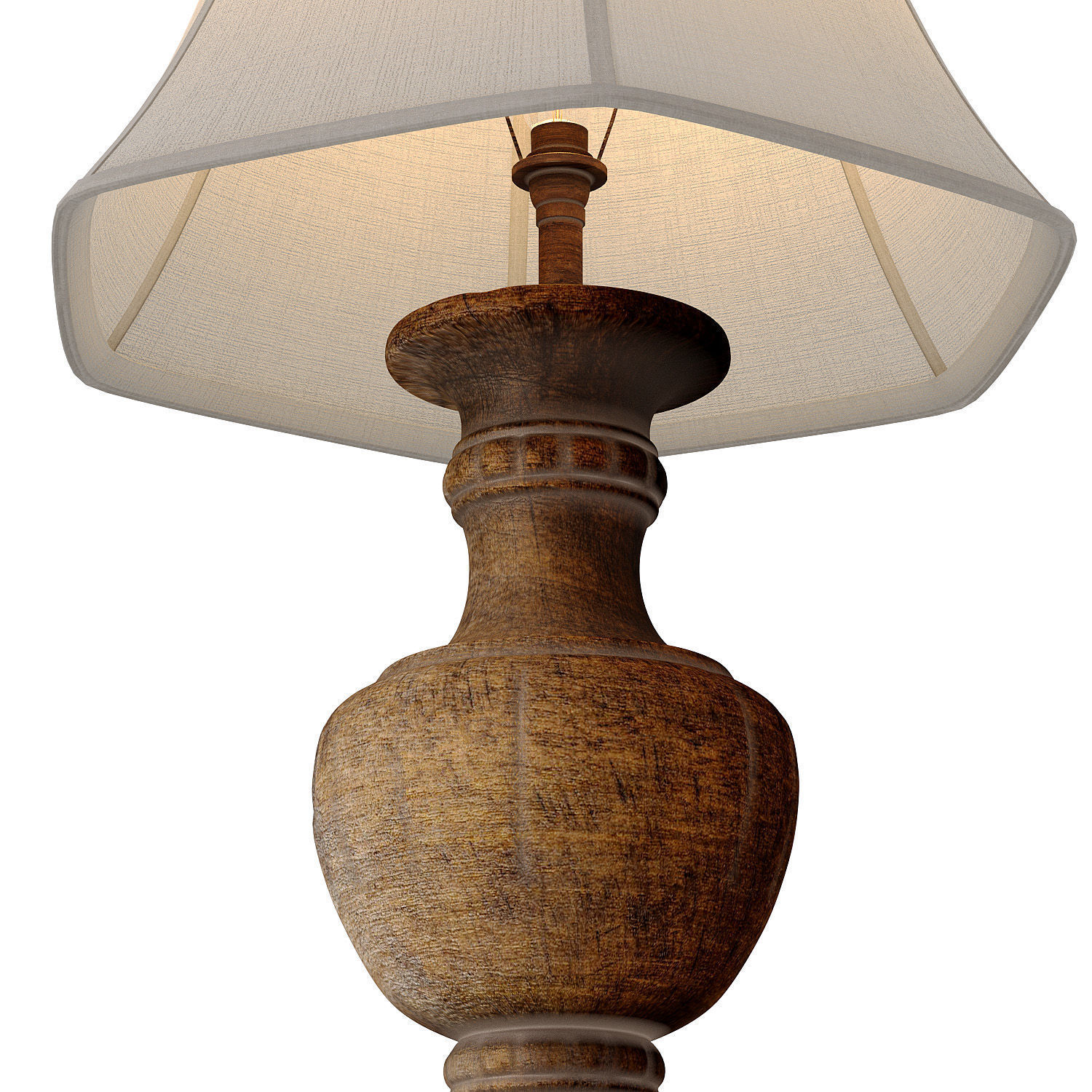 Rustic Distressed Nightstand Table Lamp With Carved Wood Base 3D model_3