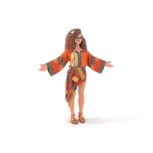 Bohemian Styled Character Rigged and Animated Low-poly 3D model