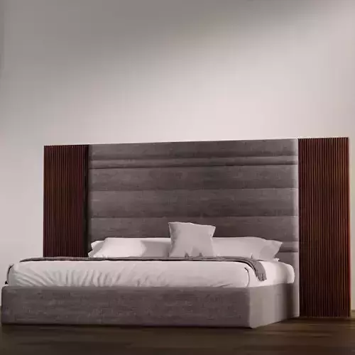 Luxury Upholstered Bed with Wood Accent Panels