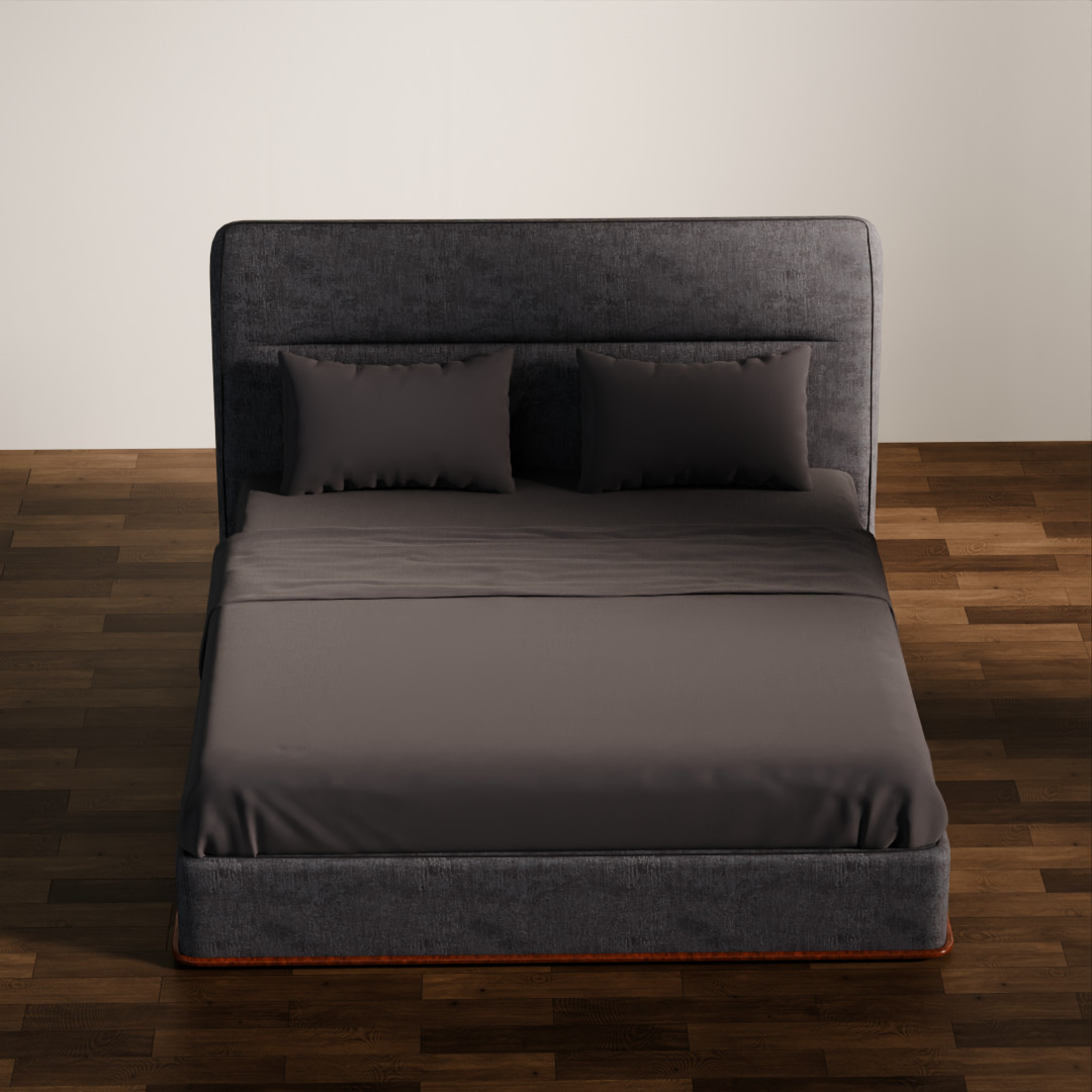 Dark Upholstered Double Bed 3D Model Low-poly 3D model_2