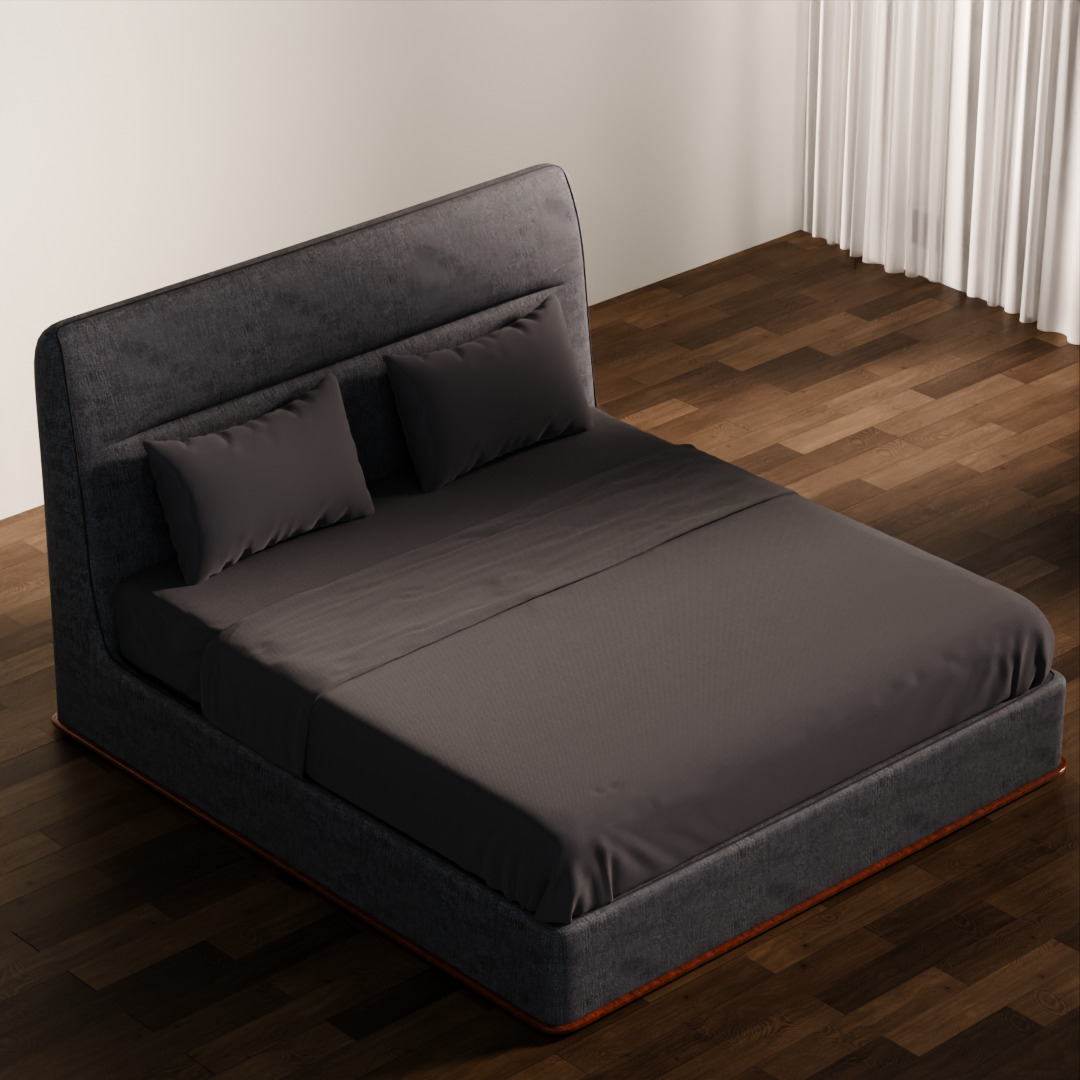 Dark Upholstered Double Bed 3D Model Low-poly 3D model_1