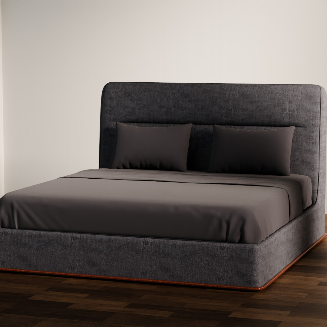 Dark Upholstered Double Bed 3D Model Low-poly 3D model_3