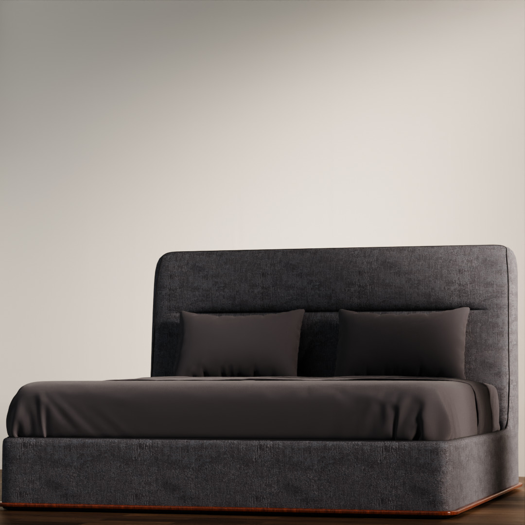 Dark Upholstered Double Bed 3D Model Low-poly 3D model_4