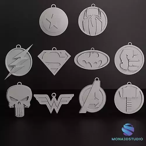  10 Superhero Keychains Marvel - DC Symbols 3D Printable   3D print model