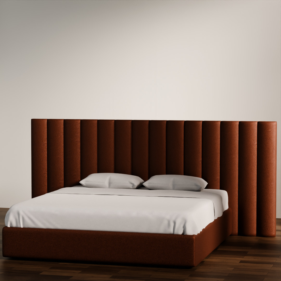 Modern Upholstered Bed with Vertical Headboard Low-poly 3D model_4