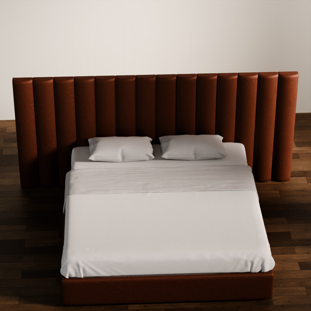 Modern Upholstered Bed with Vertical Headboard Low-poly 3D model_3