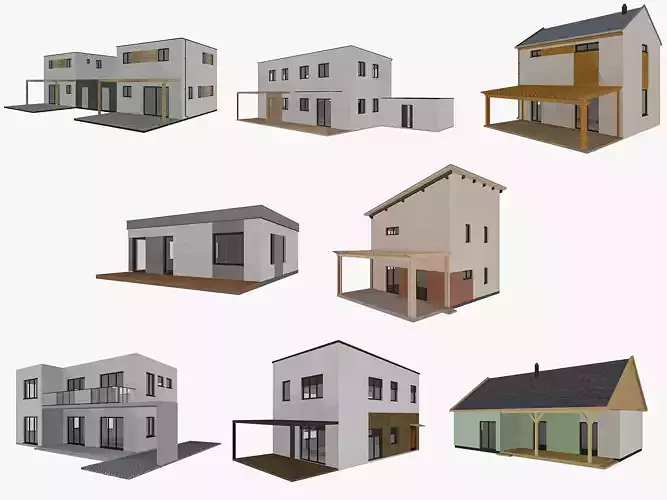 House collection 4 low poly townhouse Low-poly 3D model