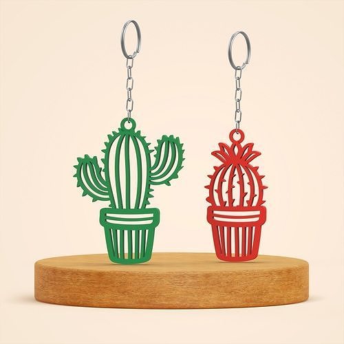 Cactus Keychain Set  2 pcs Cute Plant Themed Keychain 3D print model
