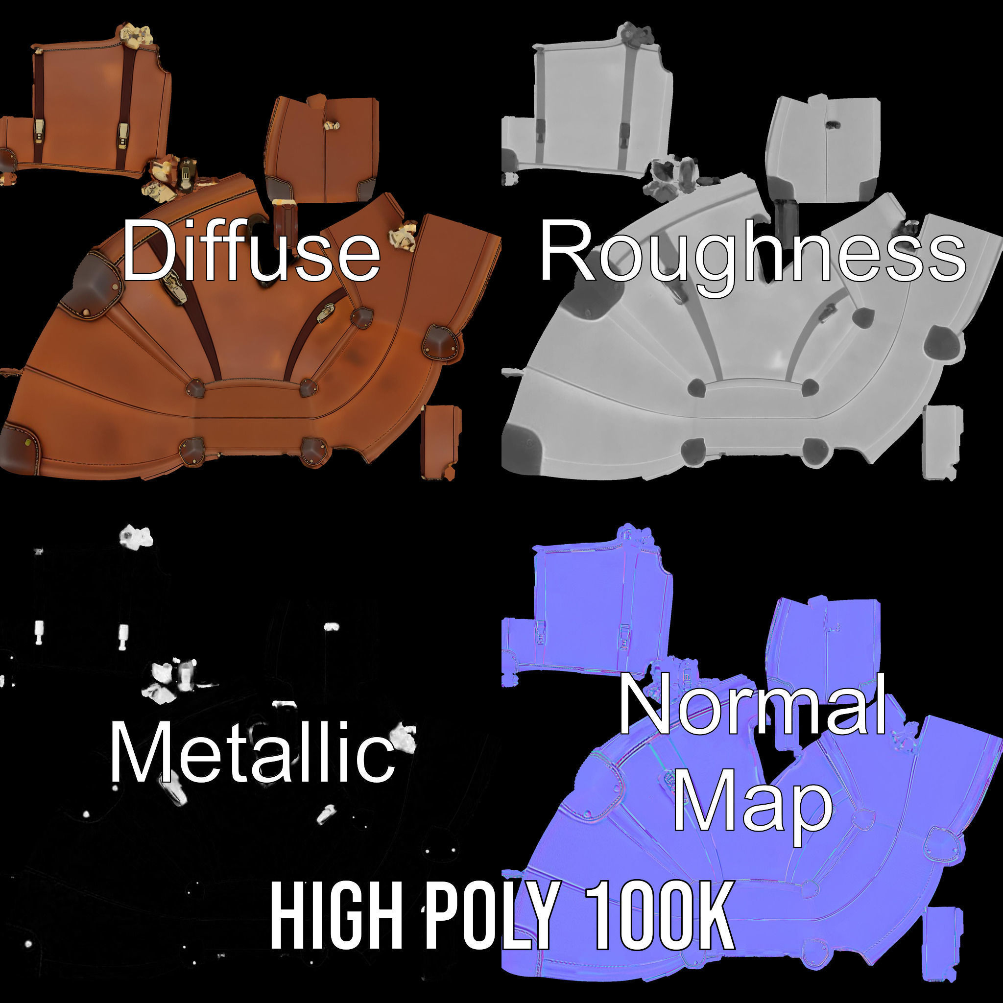 Vintage Leather Suitcase Model Pack Low-poly 3D model_4