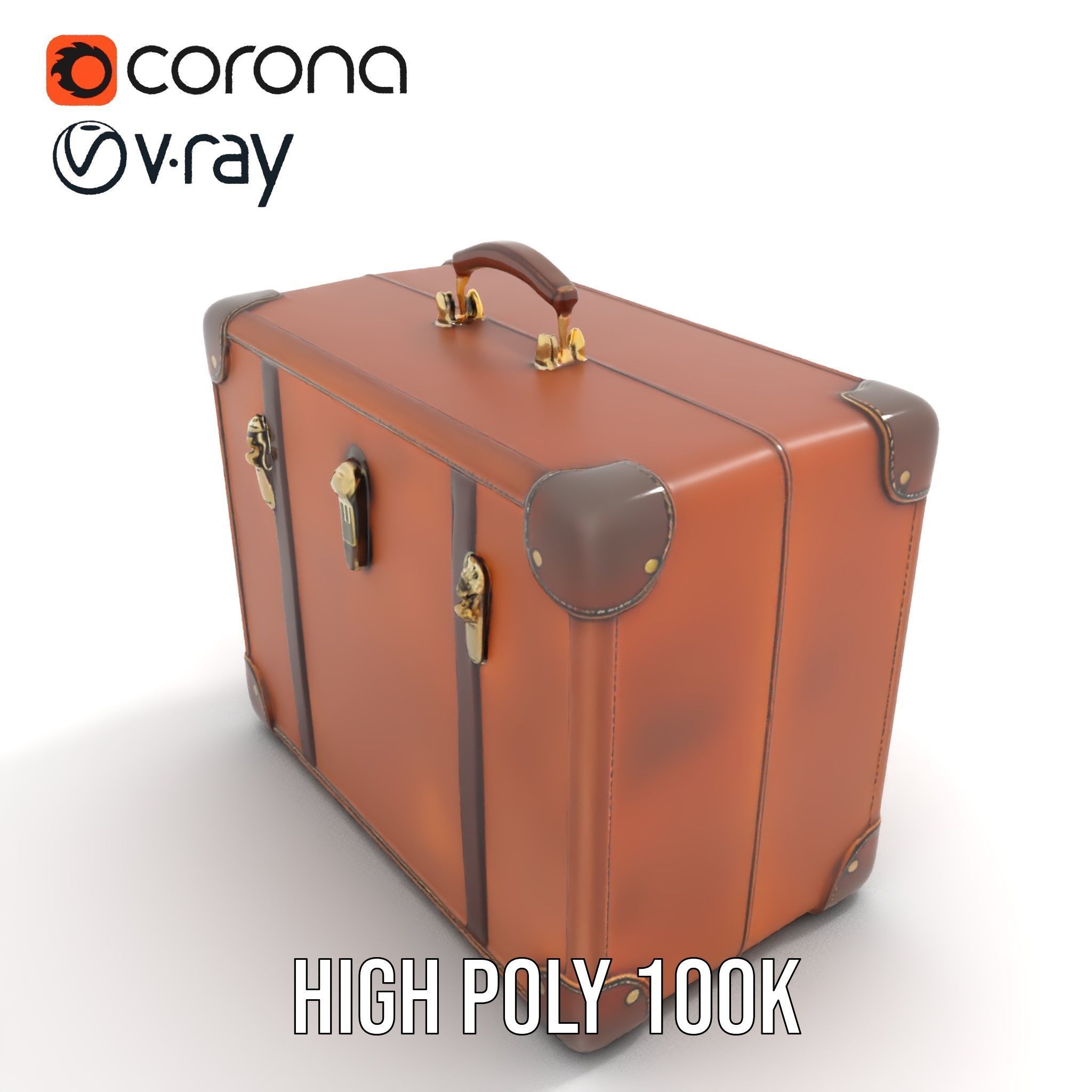 Vintage Leather Suitcase Model Pack Low-poly 3D model_16