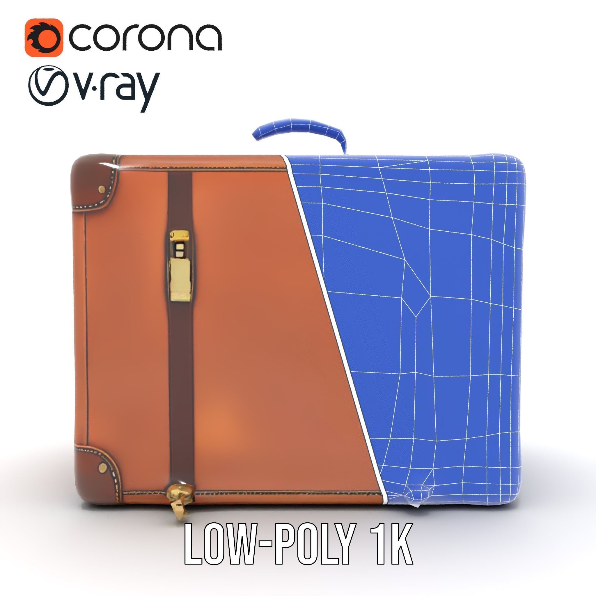 Vintage Leather Suitcase Model Pack Low-poly 3D model_20