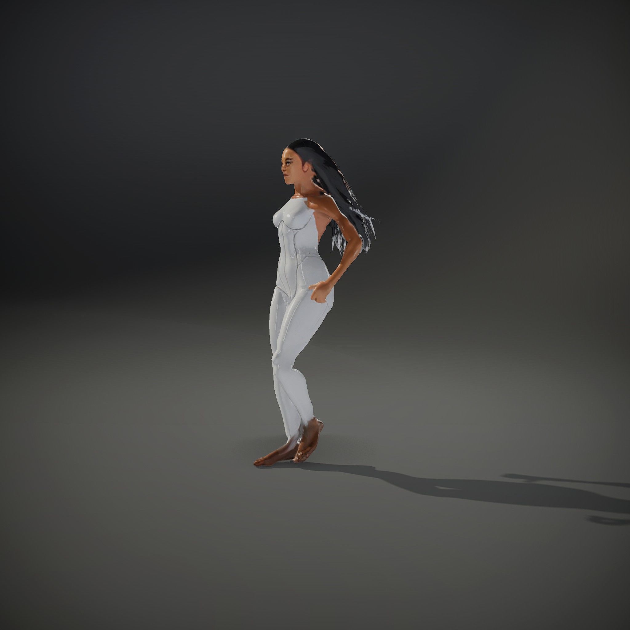 Futuristic Silver Suit Female Character Rigged and Animated Low-poly 3D model_36