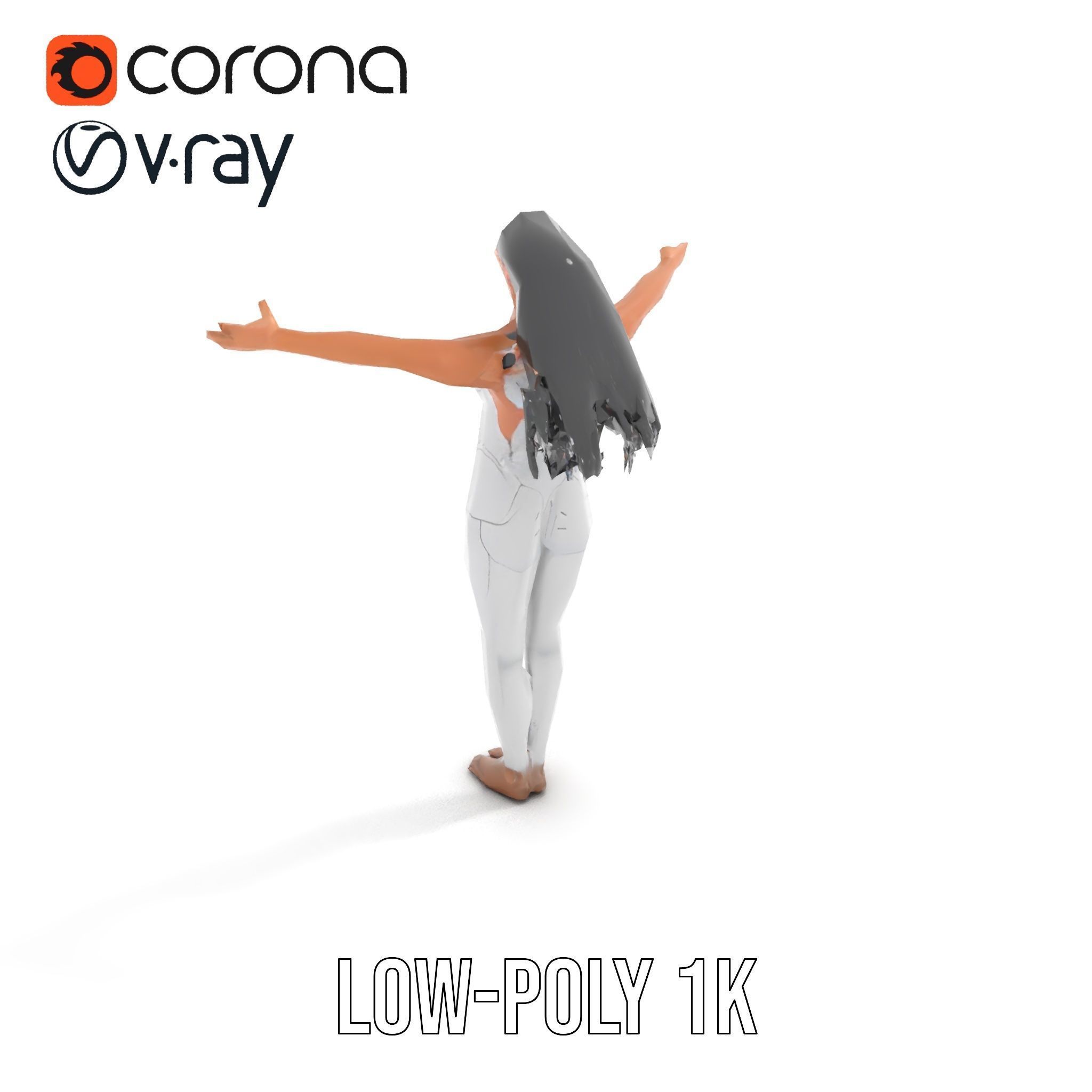 Futuristic Silver Suit Female Character Rigged and Animated Low-poly 3D model_8