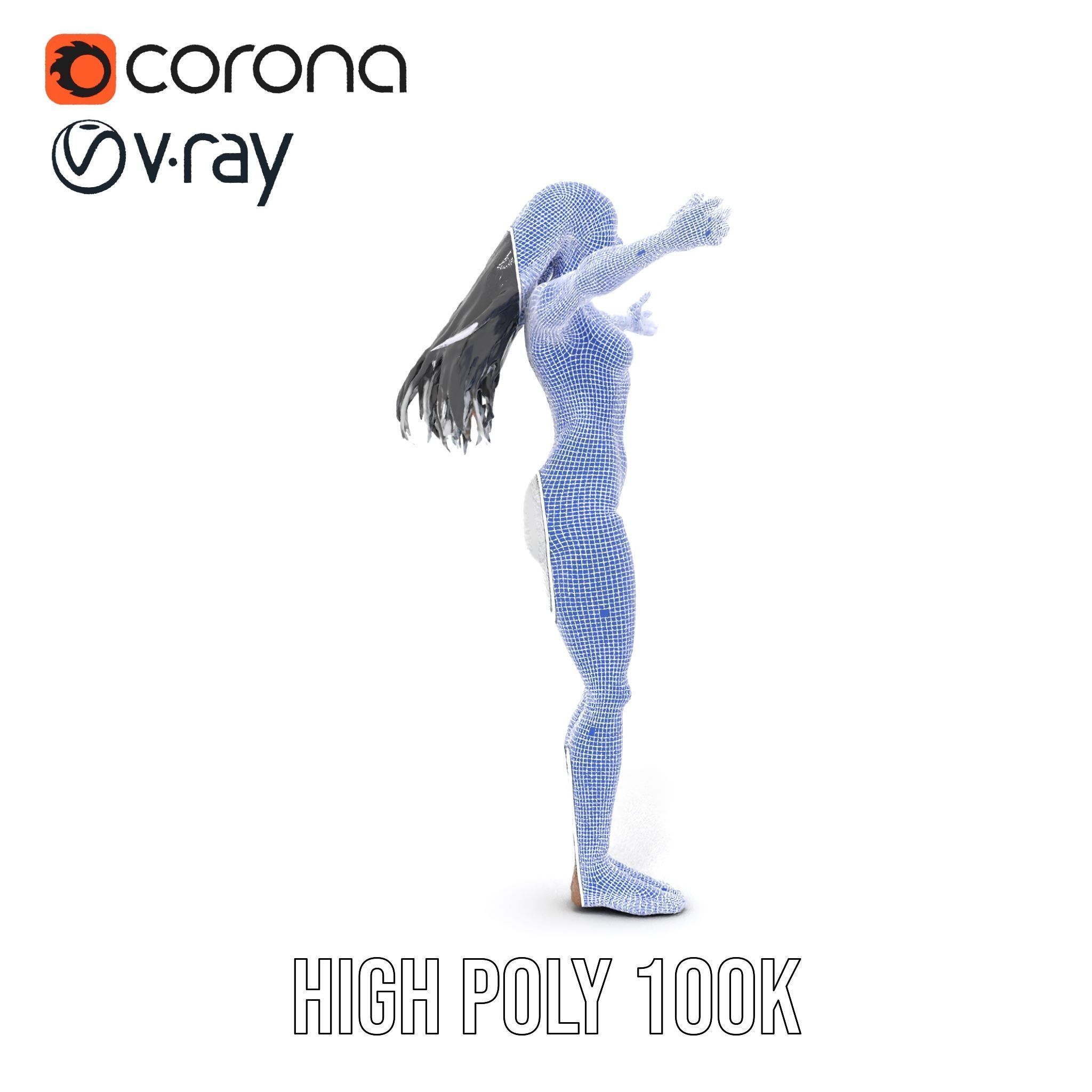 Futuristic Silver Suit Female Character Rigged and Animated Low-poly 3D model_31