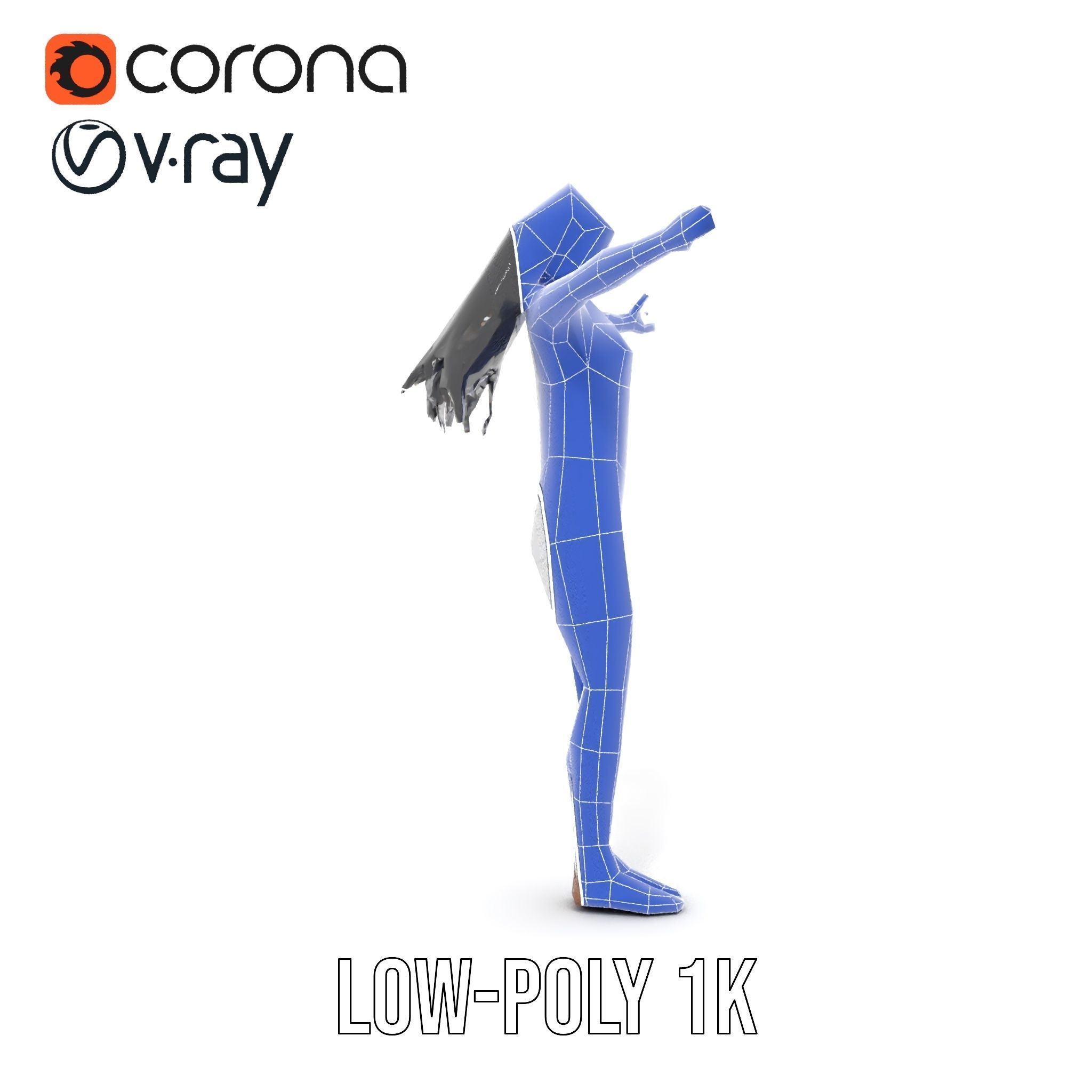 Futuristic Silver Suit Female Character Rigged and Animated Low-poly 3D model_24