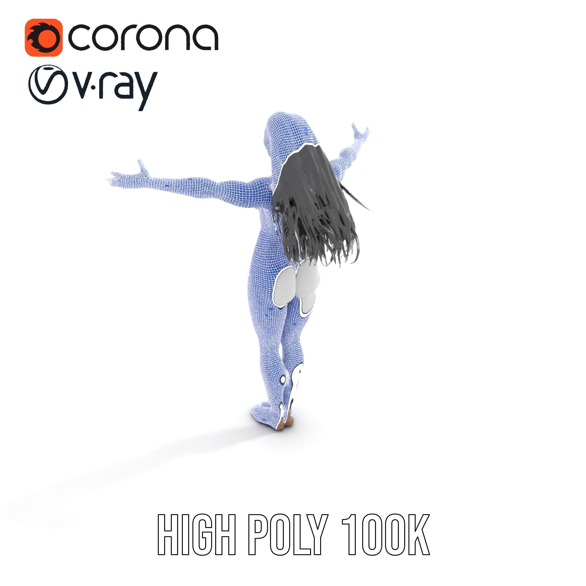 Futuristic Silver Suit Female Character Rigged and Animated Low-poly 3D model_25