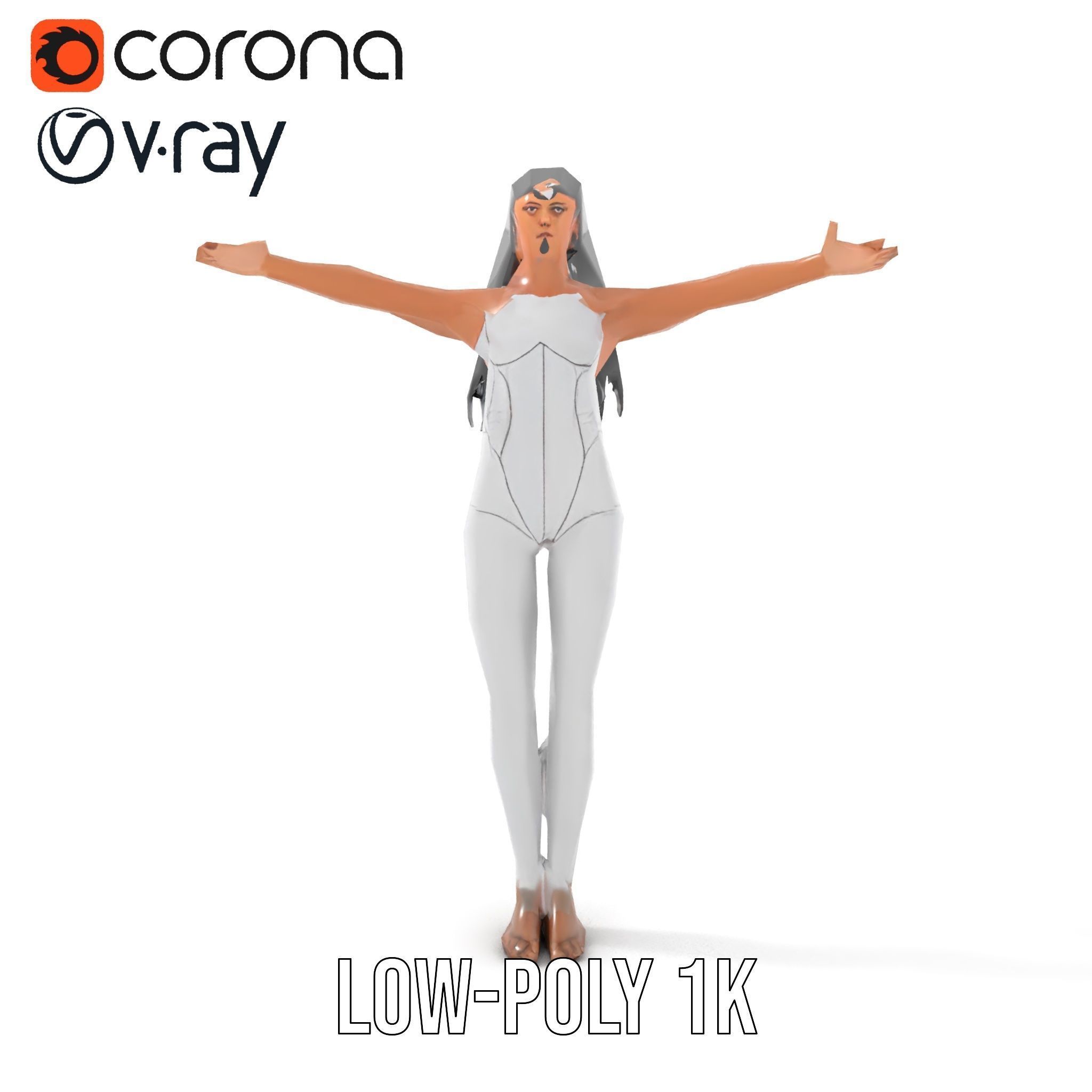 Futuristic Silver Suit Female Character Rigged and Animated Low-poly 3D model_7