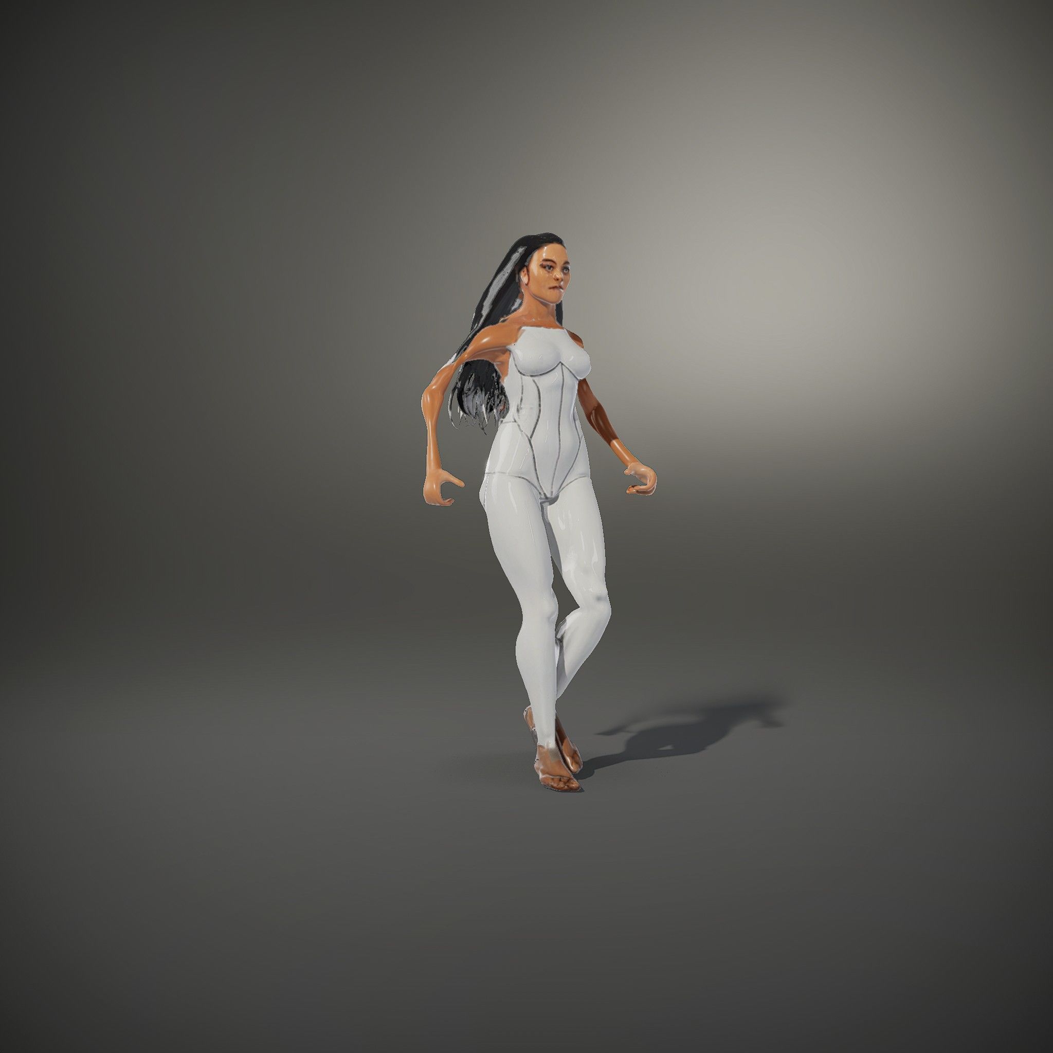 Futuristic Silver Suit Female Character Rigged and Animated Low-poly 3D model_35