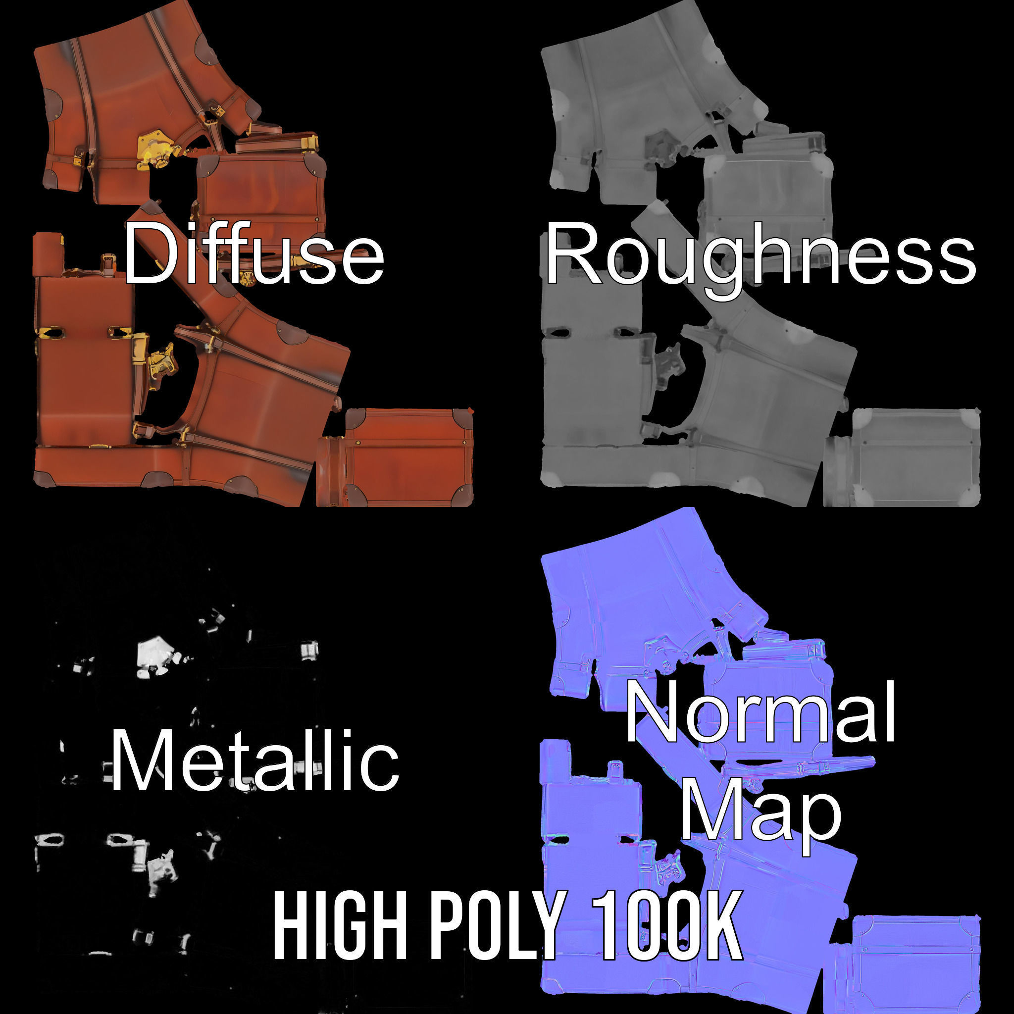 Vintage Leather Suitcase Model Pack Low-poly 3D model_4