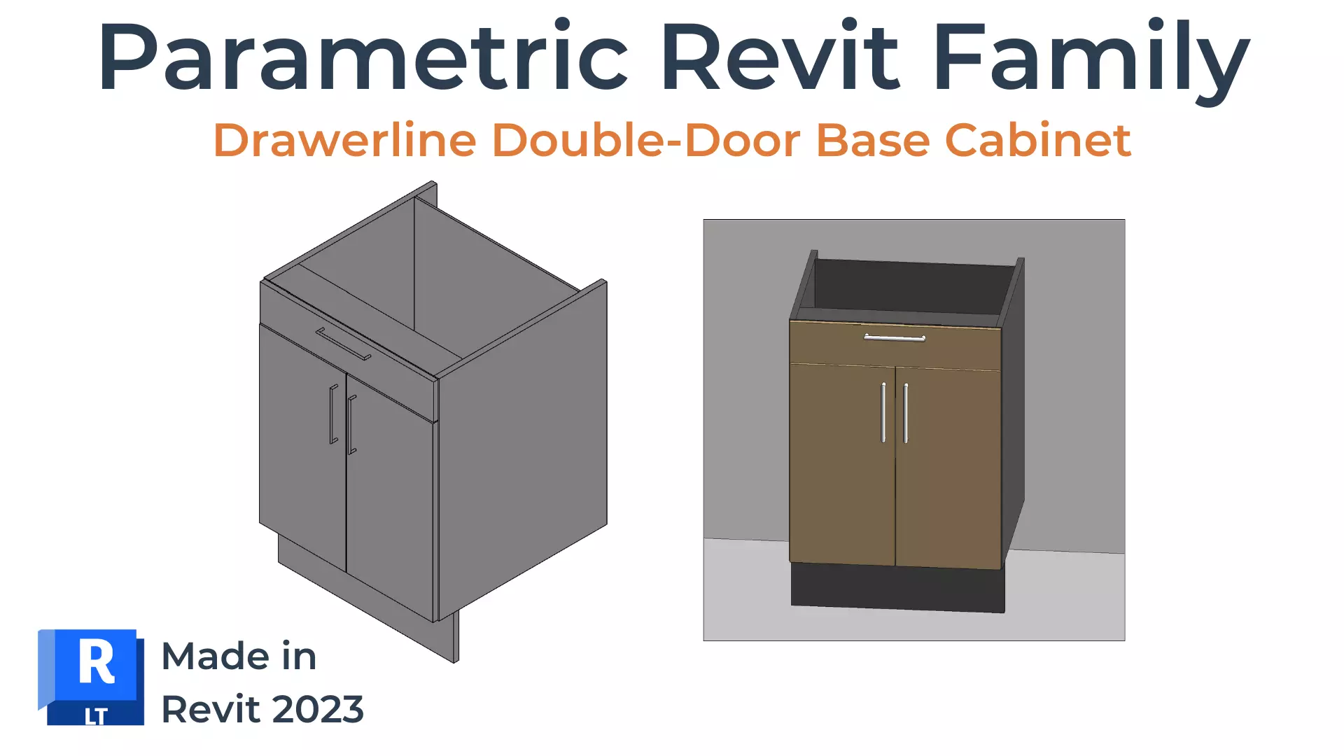 DRAWERLINE DOUBLE DOOR BASE Cabinet Revit Family UK Parametric 3D model_0