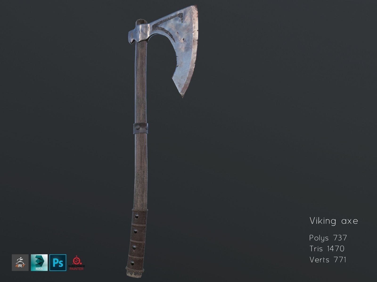 Viking Axe Low-poly 3D model_10