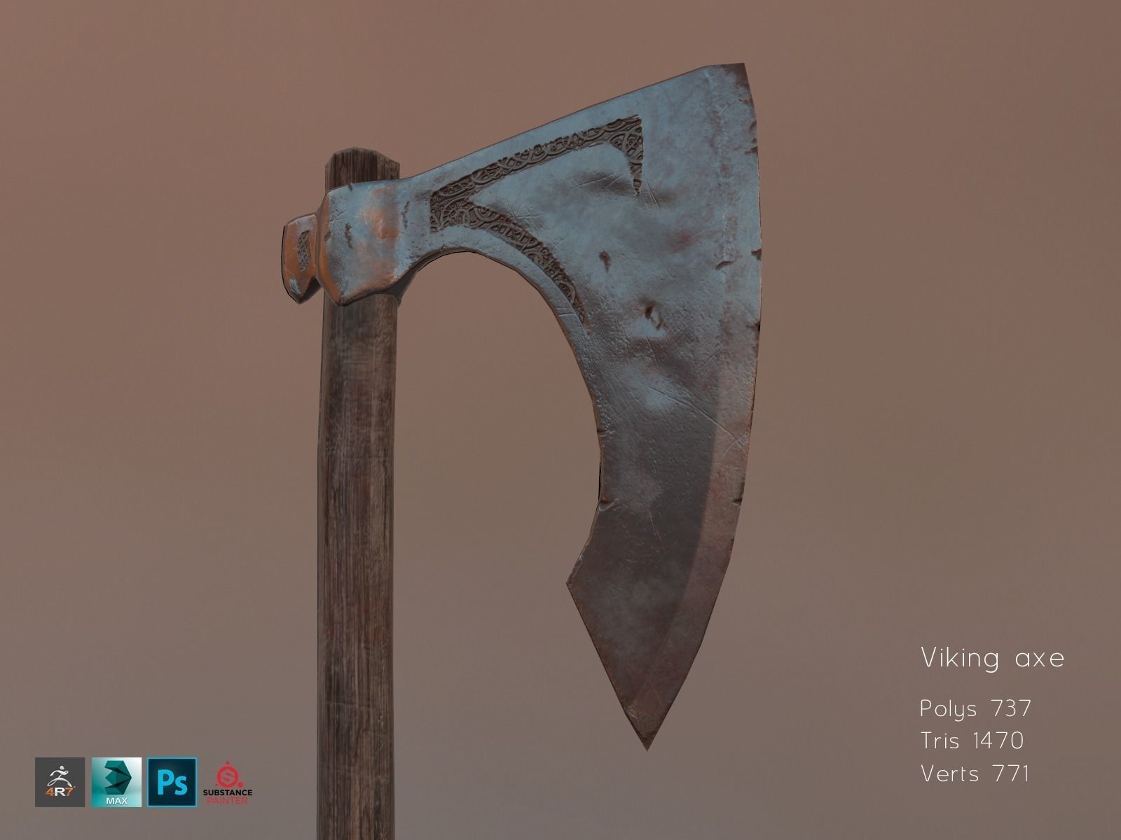 Viking Axe Low-poly 3D model_8