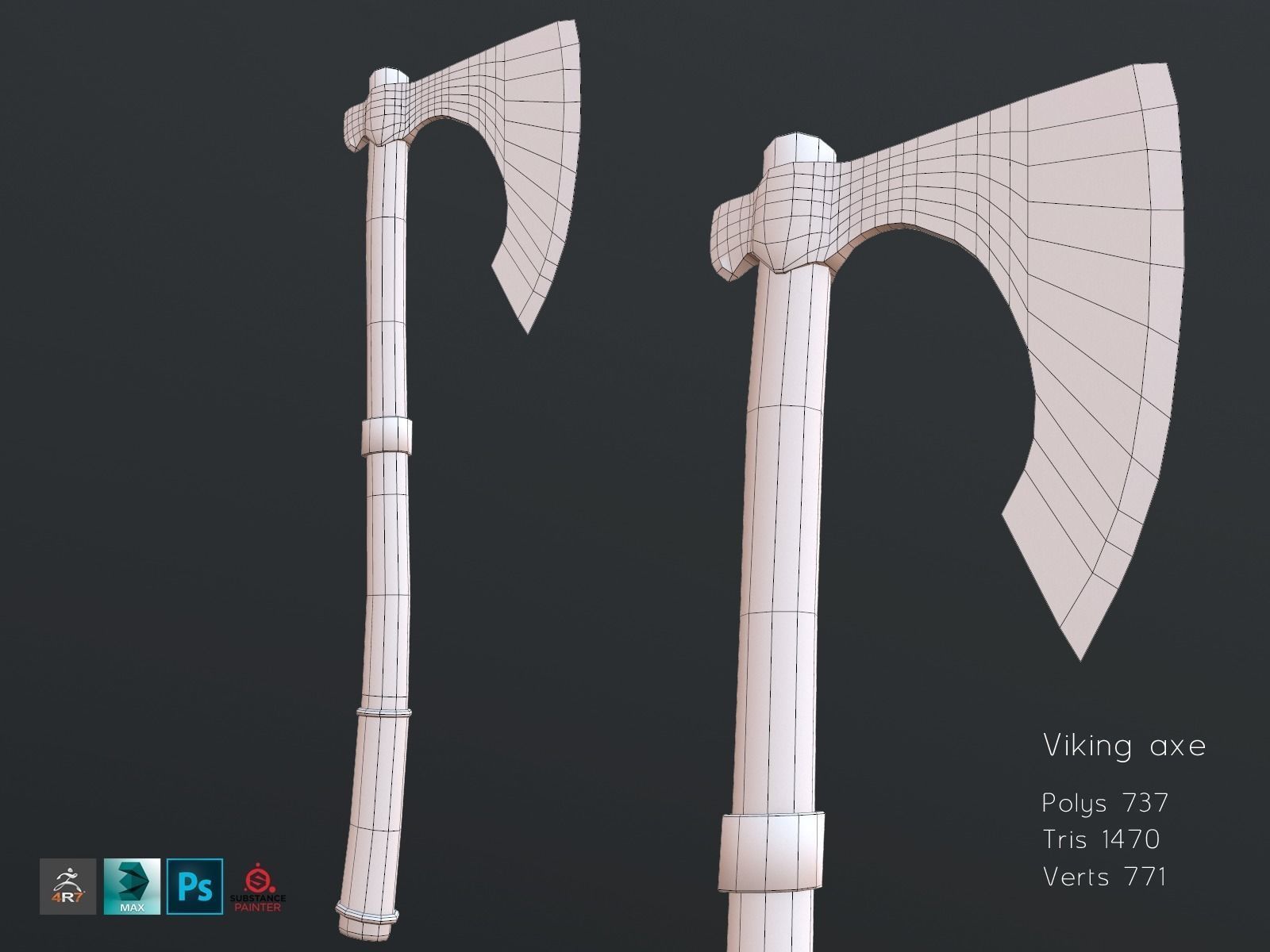 Viking Axe Low-poly 3D model_12