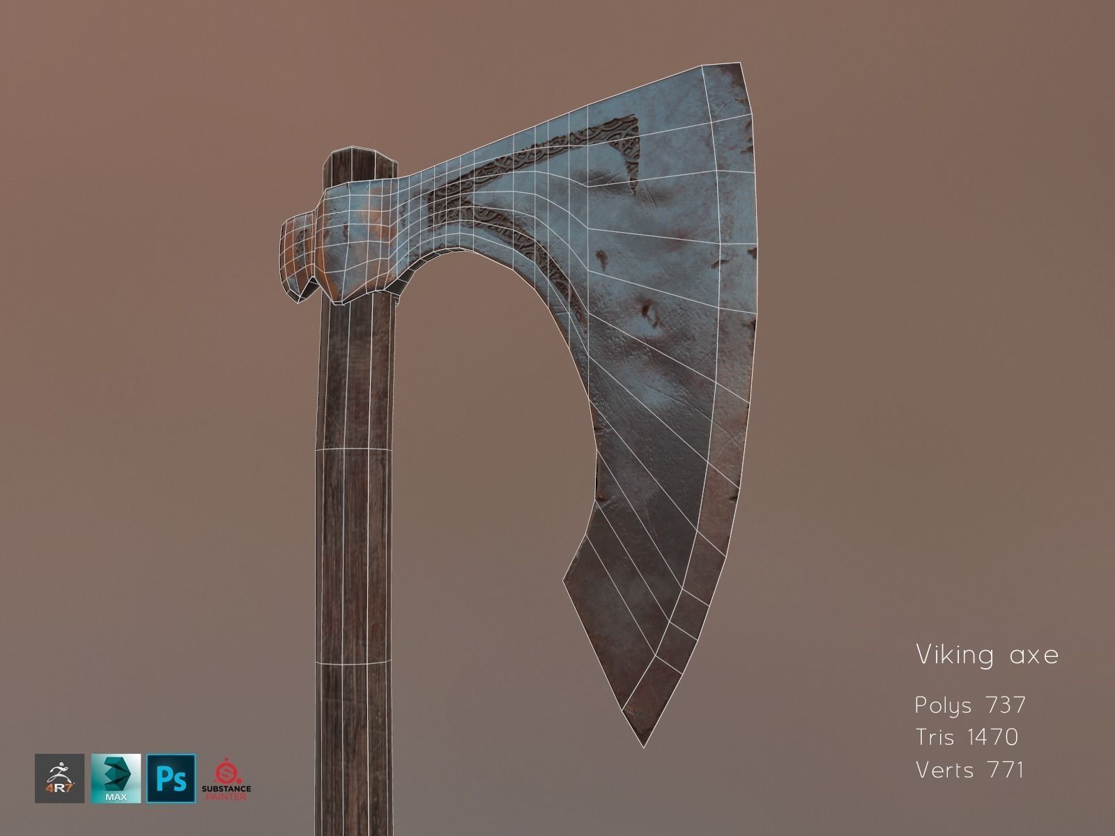 Viking Axe Low-poly 3D model_9