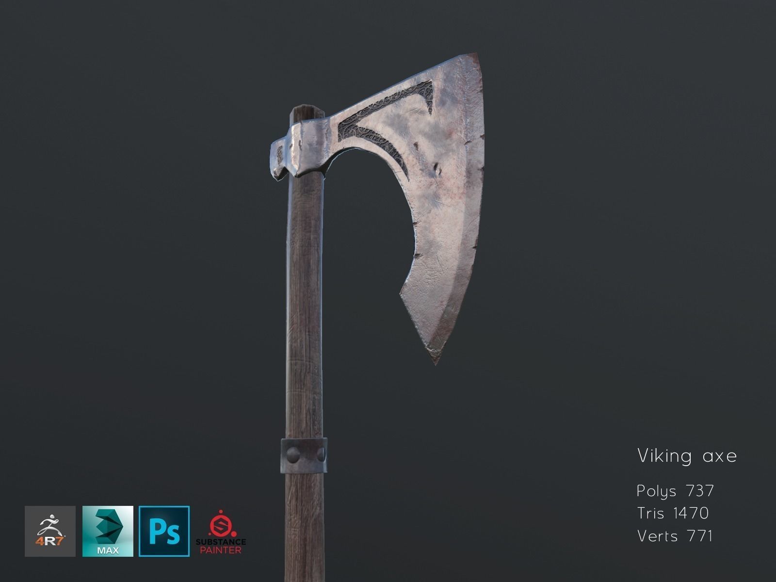 Viking Axe Low-poly 3D model_1
