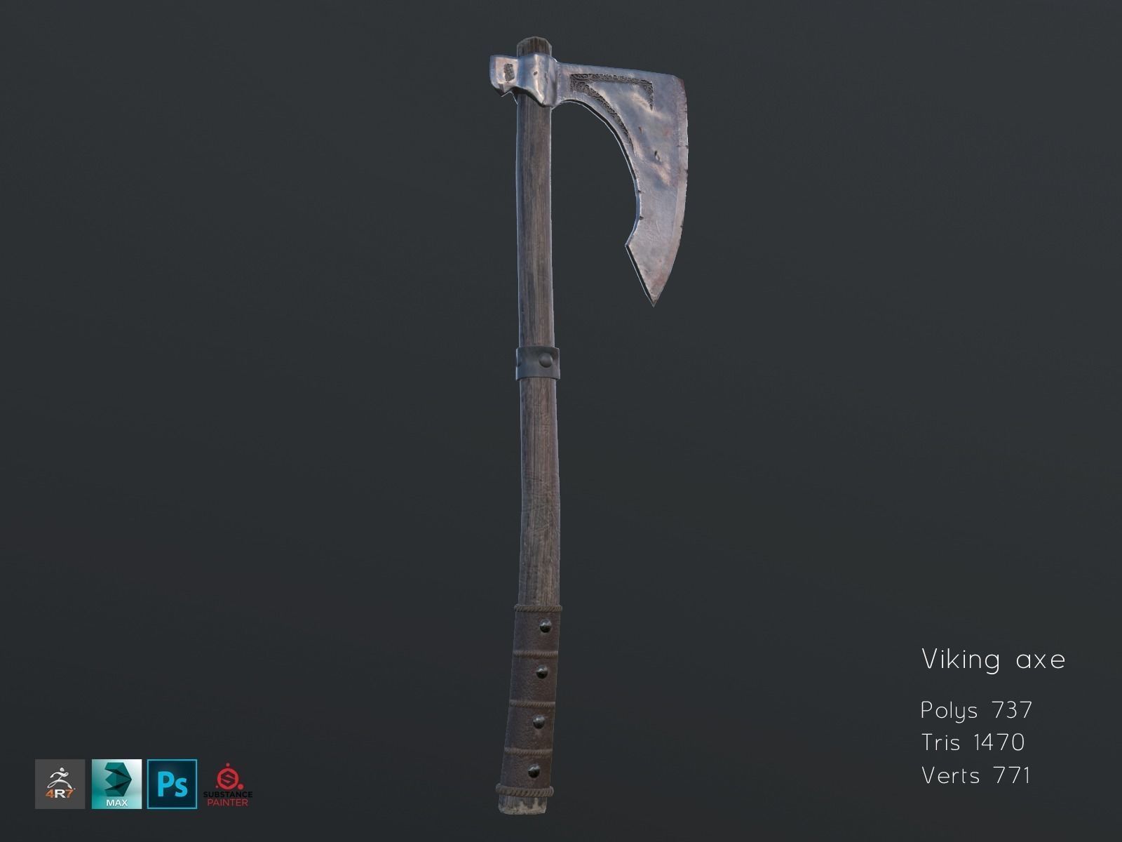 Viking Axe Low-poly 3D model_11
