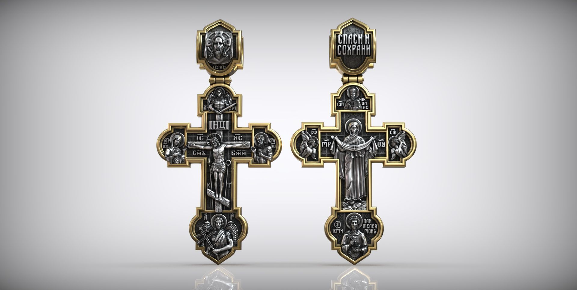 Intercession Pokrov Jesus Christ Panteleimon the Healer Cross 3D print model_7