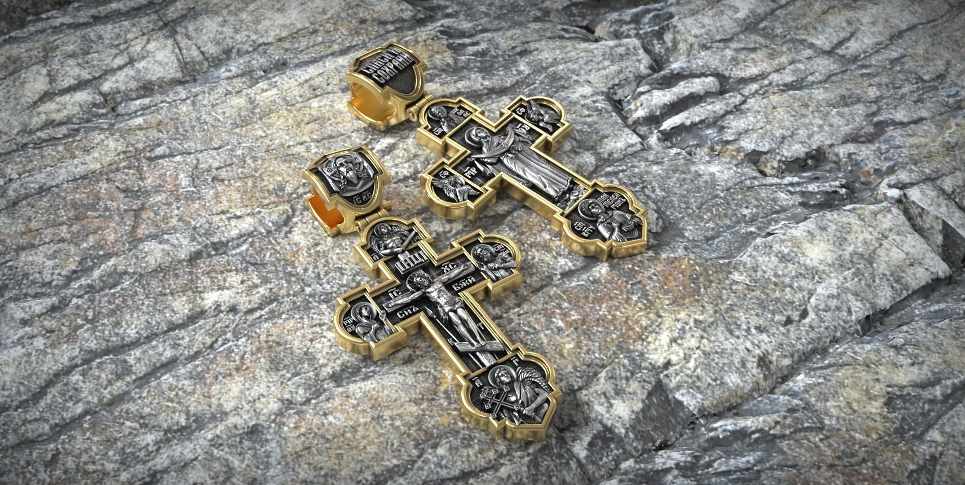 Intercession Pokrov Jesus Christ Panteleimon the Healer Cross 3D print model_3