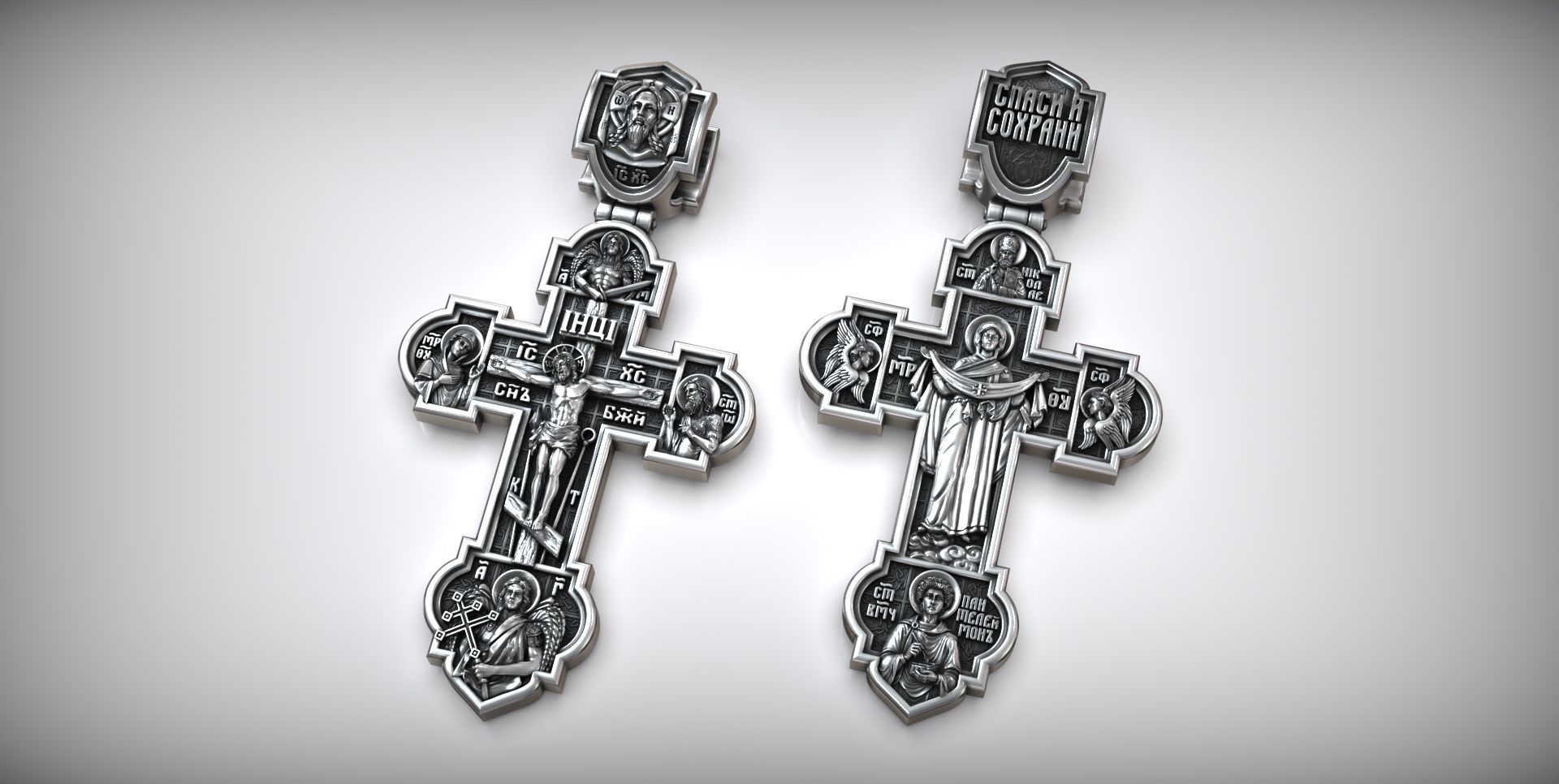 Intercession Pokrov Jesus Christ Panteleimon the Healer Cross 3D print model_1