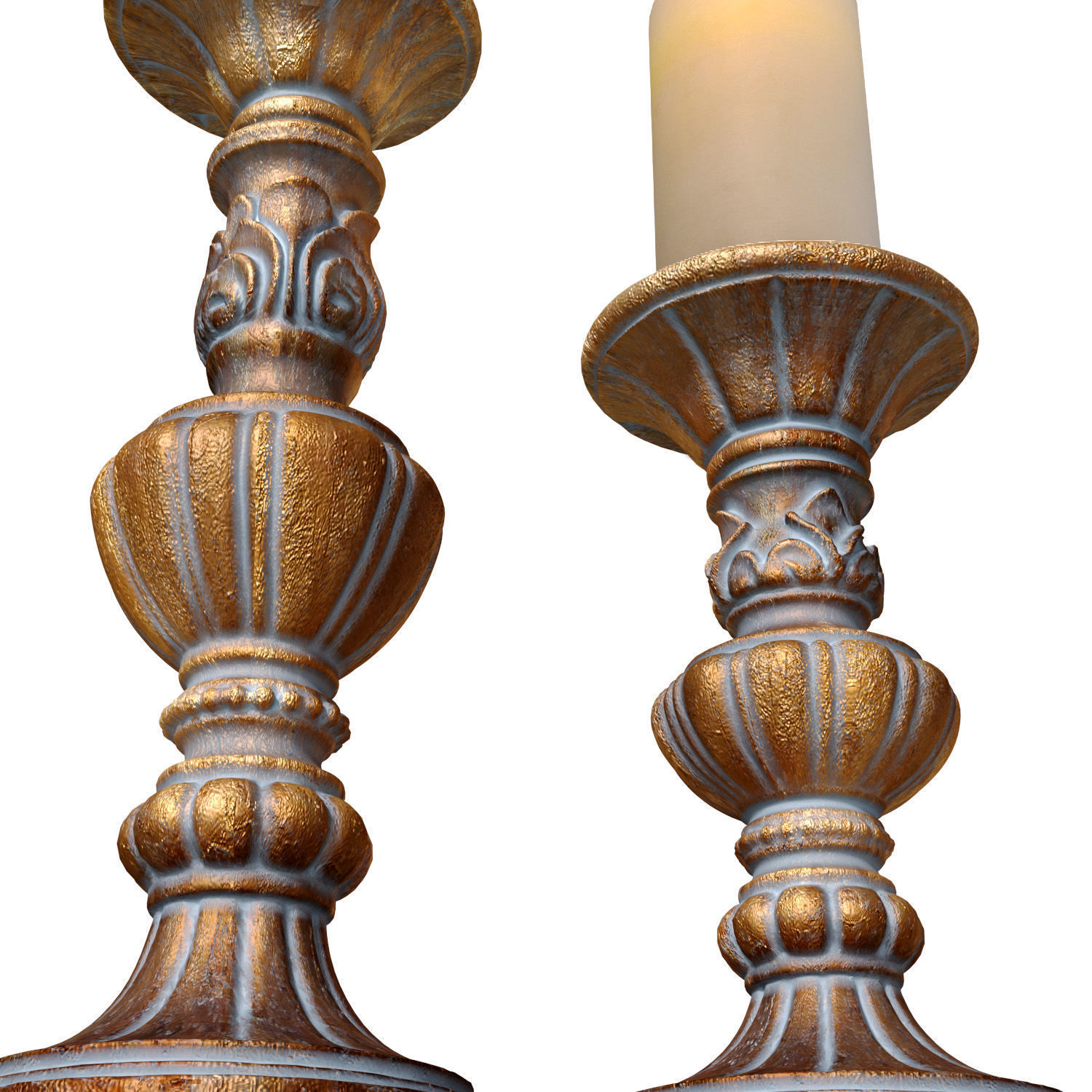 Bronze Rustic Patinated Antique Candlestick in Classic Style 3D model_1
