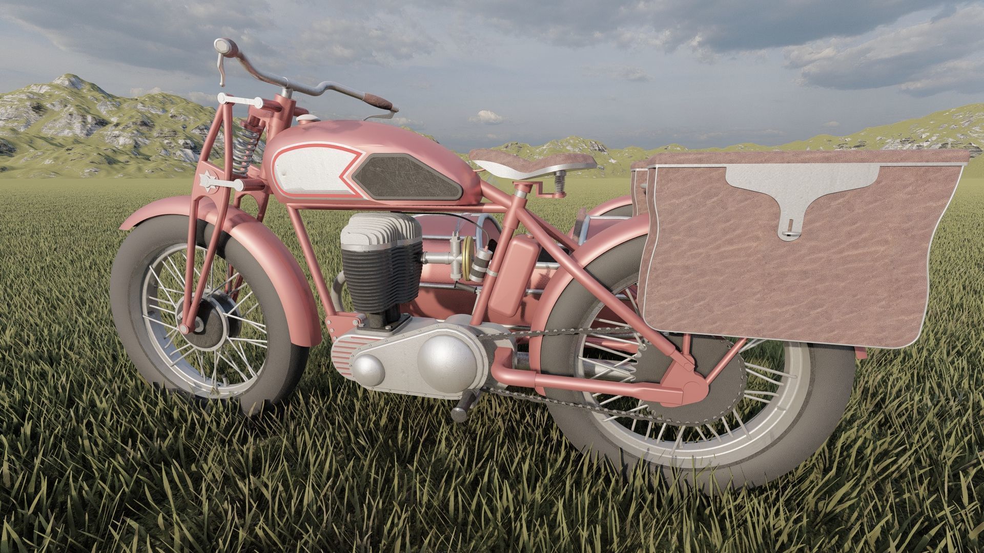 1930S Moped with basket 3D model_11