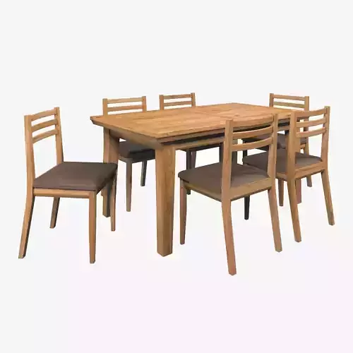 Country Dining Set Table 160 cm 63 inch and 6 Chairs Natural Oak