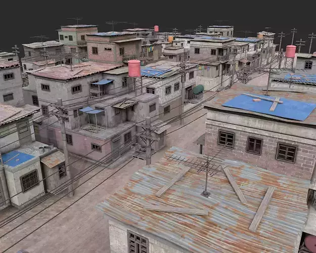 Favela Slum City Houses Huts Shelter Low-poly 3D model