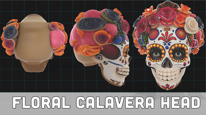 Day of the Dead Sugar Skull Floral Calavera Head  3D model