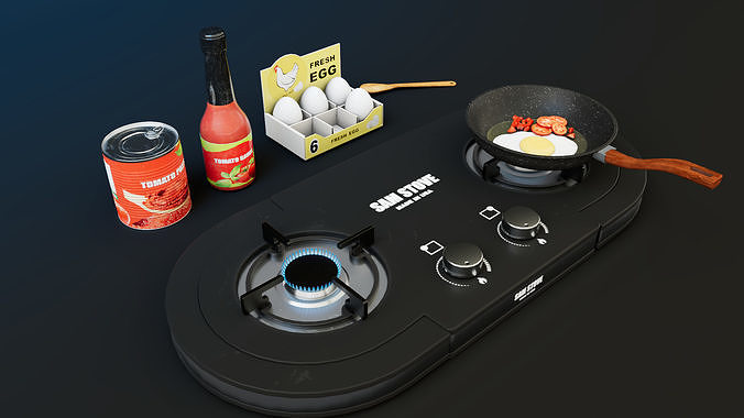 Gas stove Low-poly 3D model 2